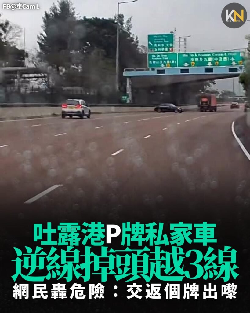 吐露港P牌私家車 逆線掉頭越3線網民轟危險：交返個牌出嚟