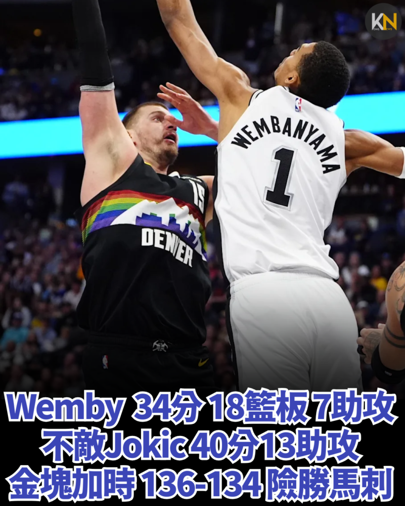 Wemby 34分18籃板7助攻 不敵Jokic 40分13助攻 金塊加時136-134險勝馬刺