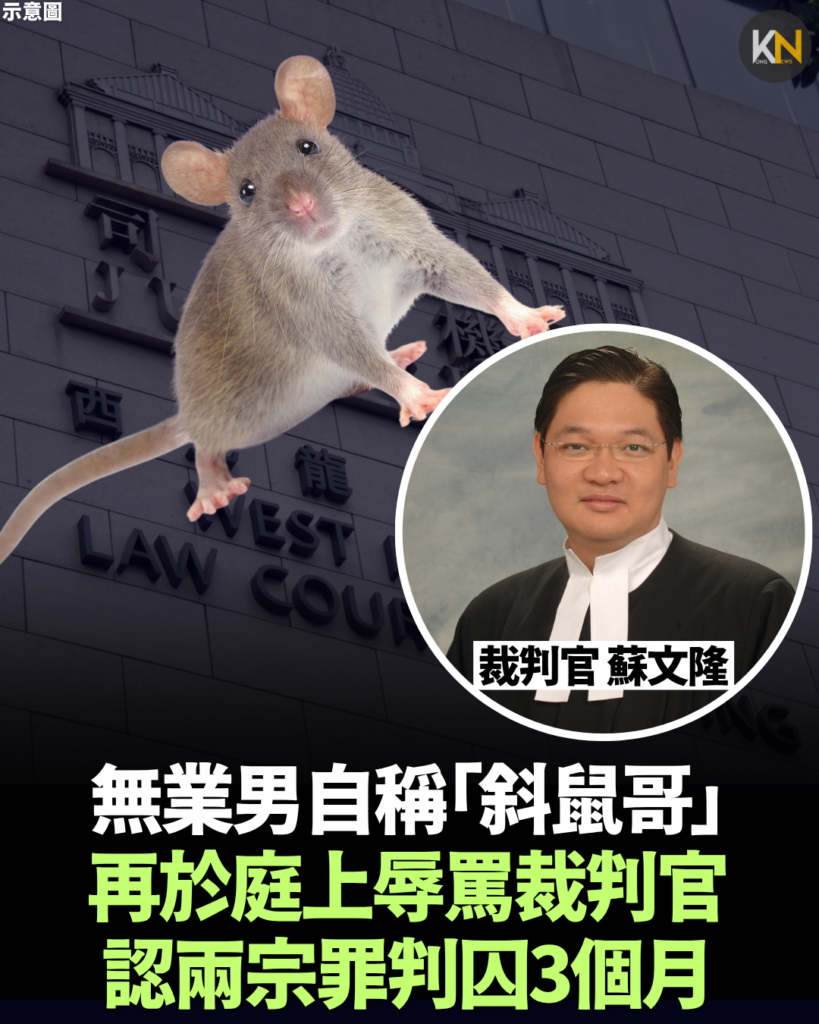 無業男自稱「斜鼠哥」再於庭上辱罵裁判官 認兩宗罪判囚3個月