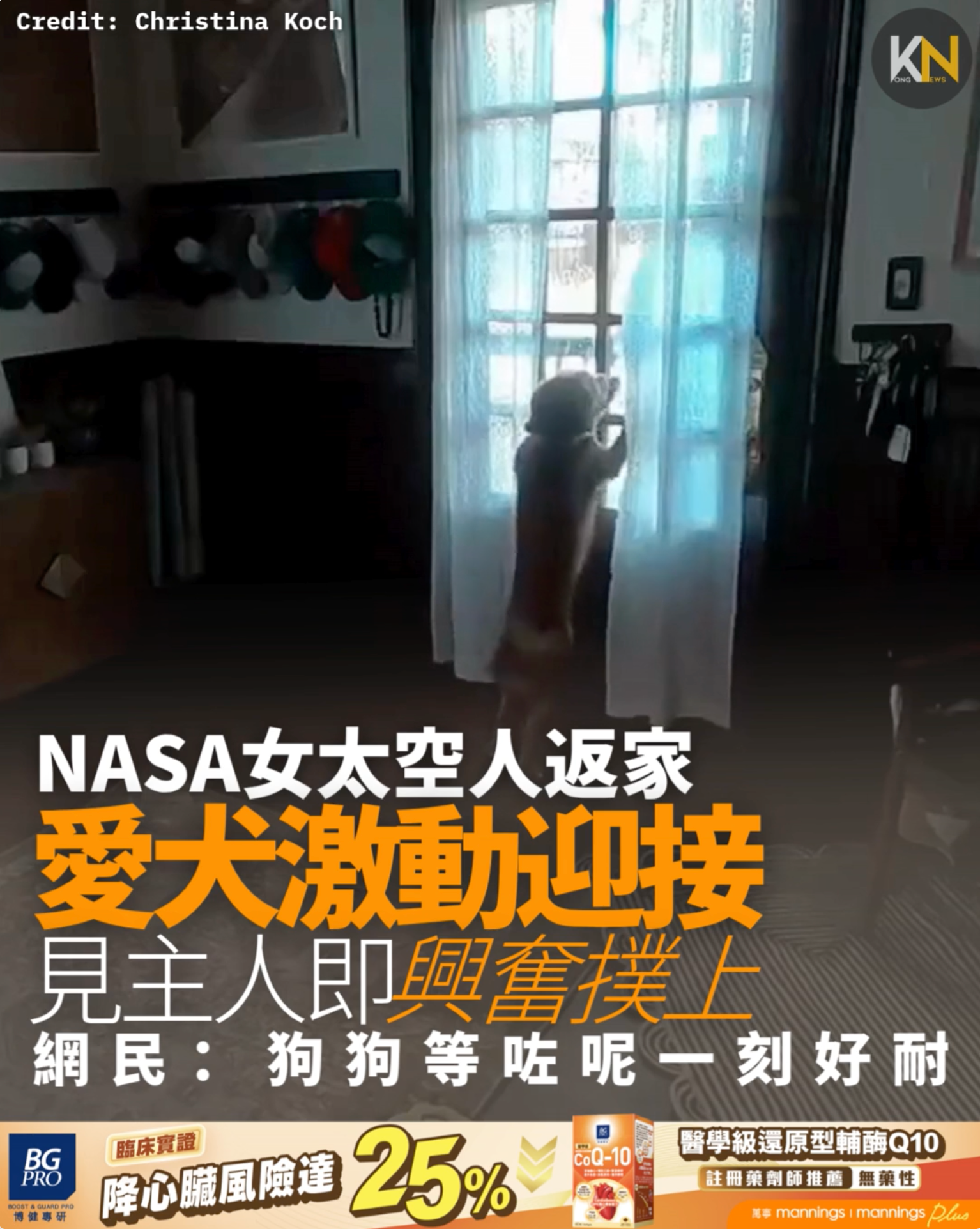 NASA女太空人返家 愛犬激動迎接 見主人即興奮撲上 網民：狗狗等咗呢一刻好耐
