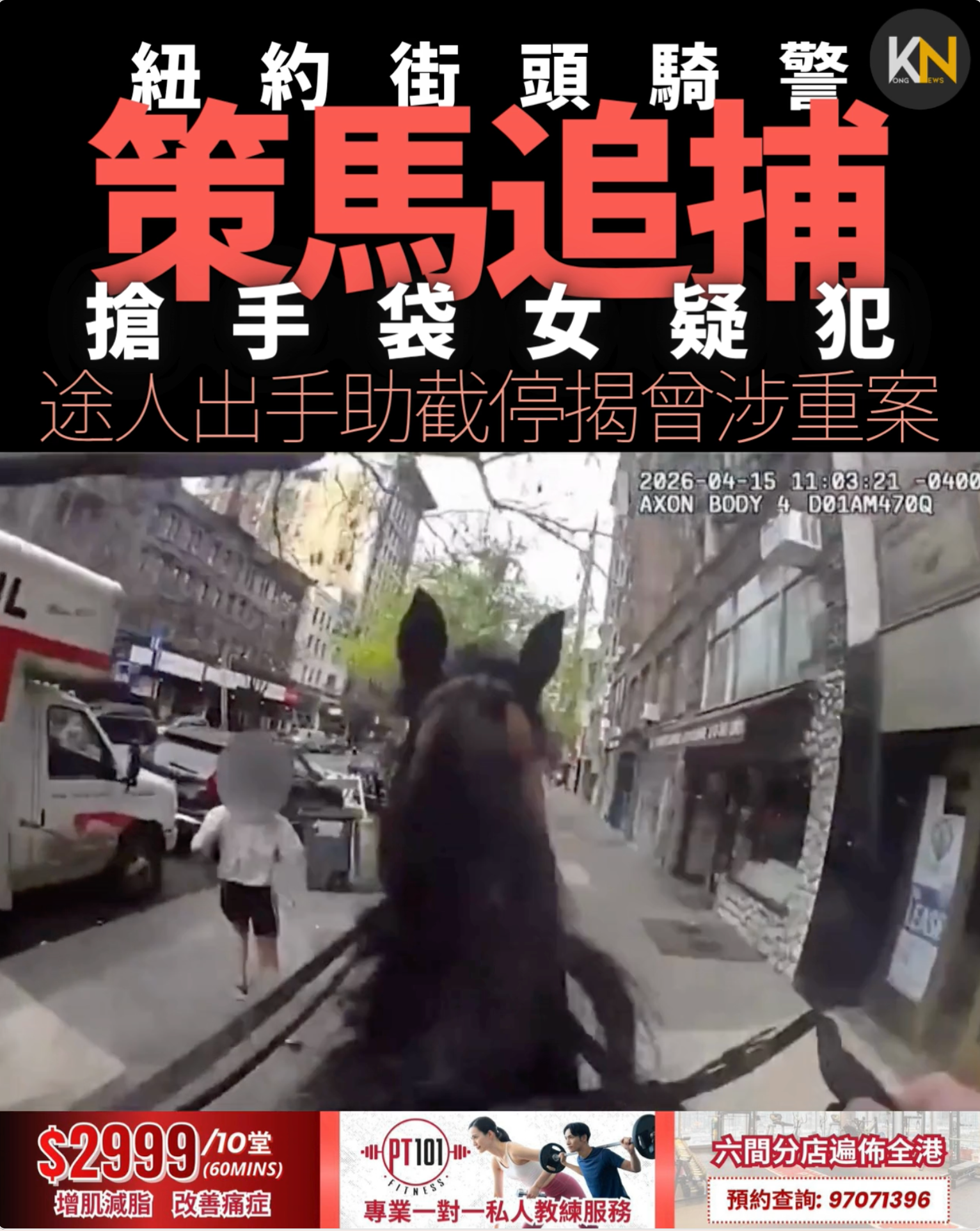 紐約街頭騎警策馬追捕搶手袋女疑犯 途人出手助截停揭曾涉重案
