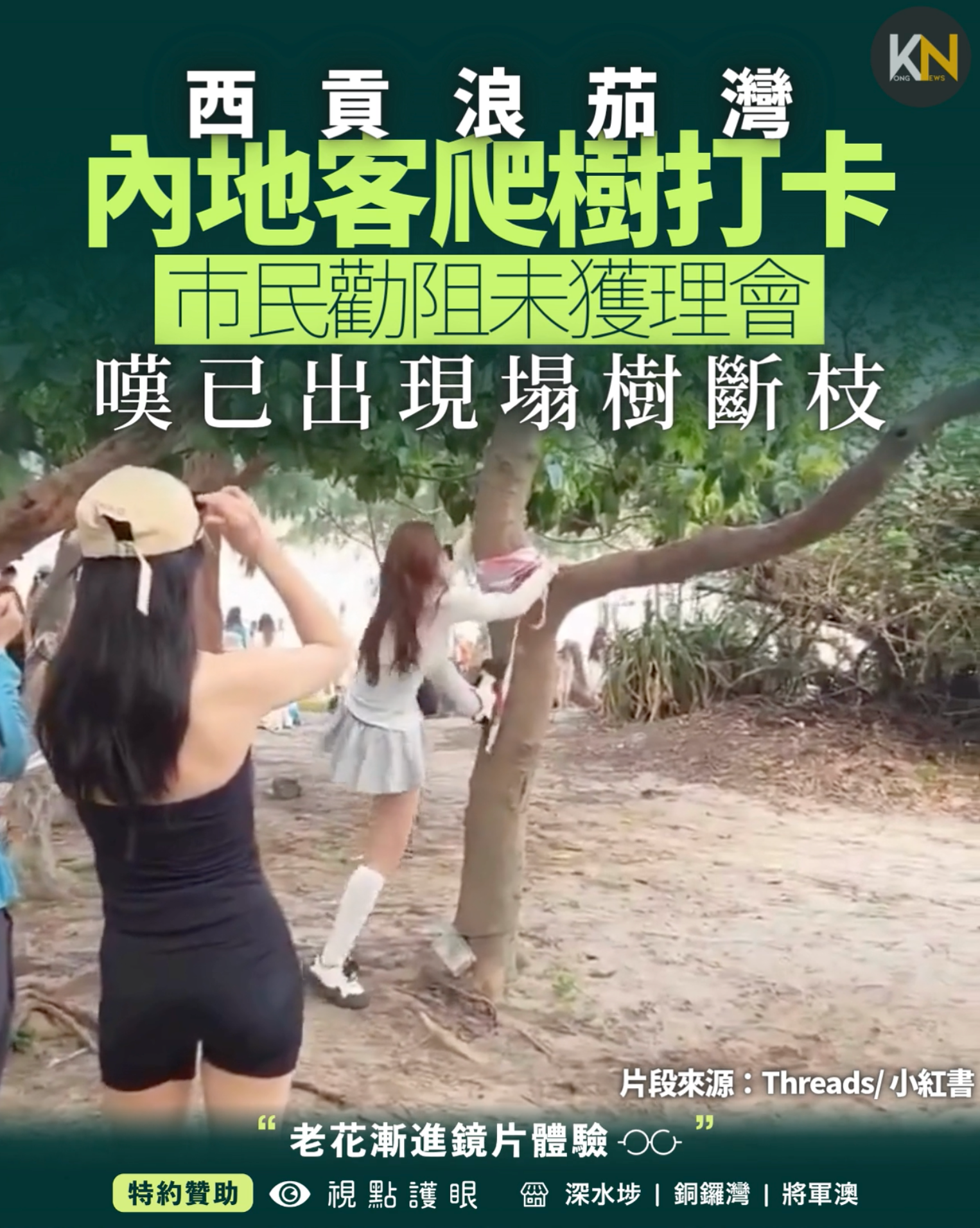 西貢浪茄灣遊客爬樹打卡市民勸阻未獲理會嘆已出現塌樹斷枝