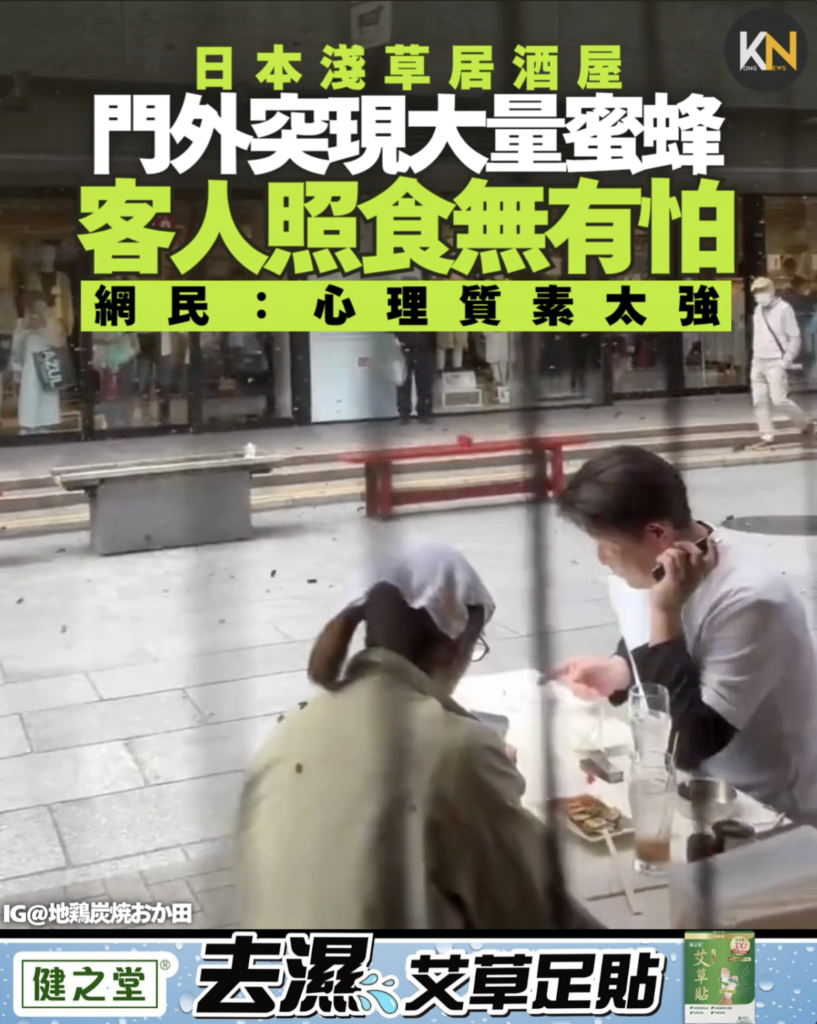 日本淺草居酒屋突現大量蜜蜂 客人照食無有怕 網民：心理質素太強