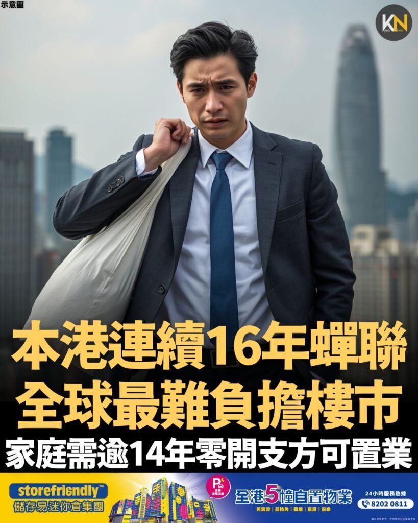 本港連續16年蟬聯全球最難負擔樓市 家庭需逾14年零開支方可置業